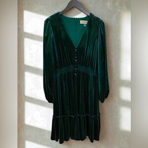 Taylor Deep Green Velvet Long Sleeve Dress